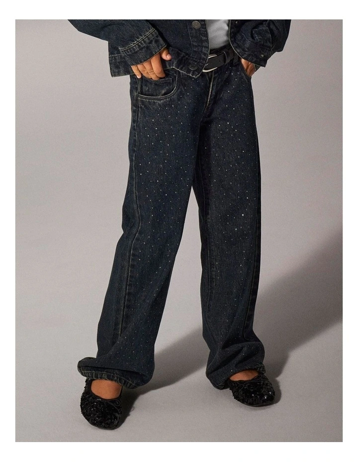 Rose Wide Rhinestone Jeans in Dark Denim image 1