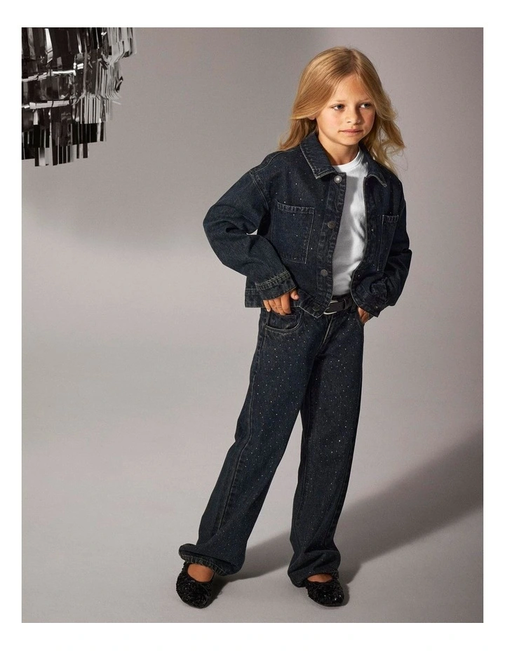 Rose Wide Rhinestone Jeans in Dark Denim image 2