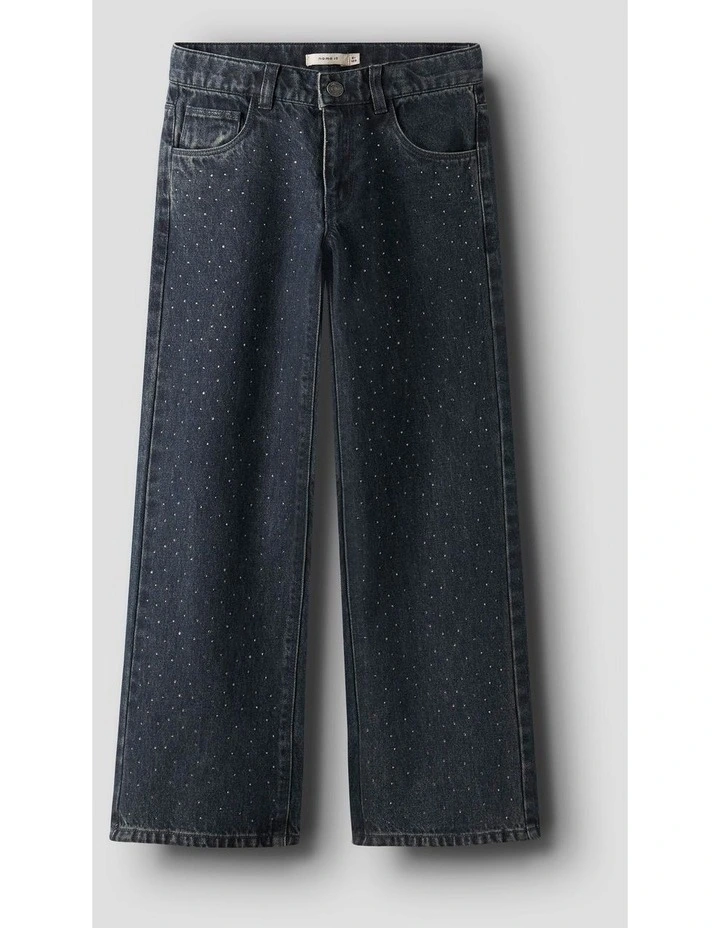 Rose Wide Rhinestone Jeans in Dark Denim image 3