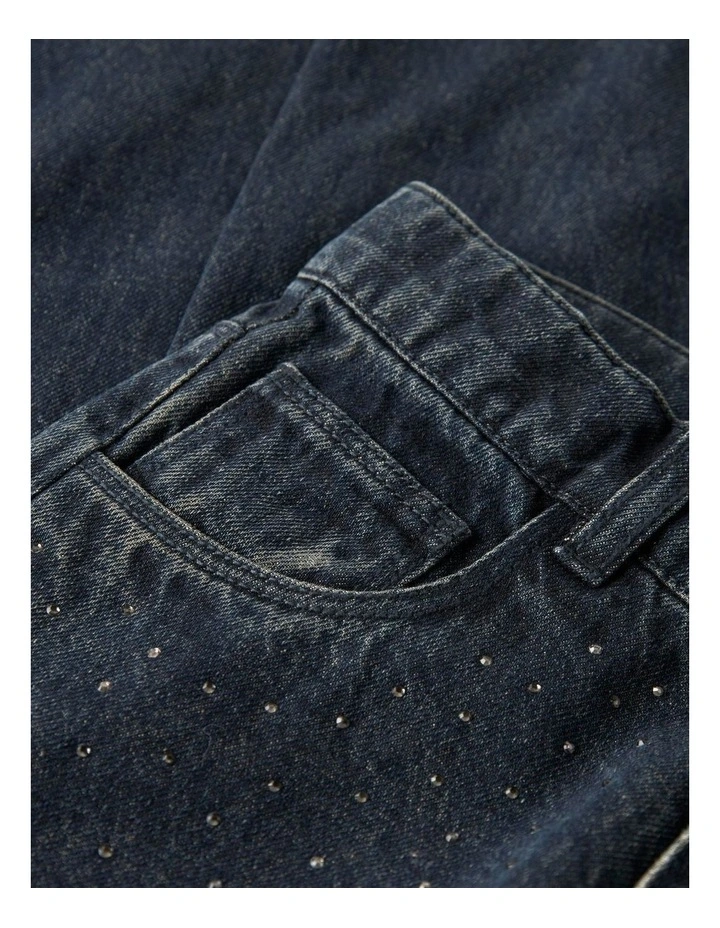 Rose Wide Rhinestone Jeans in Dark Denim image 5