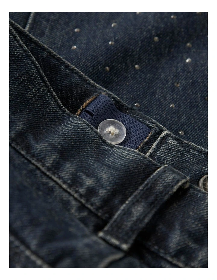 Rose Wide Rhinestone Jeans in Dark Denim image 6