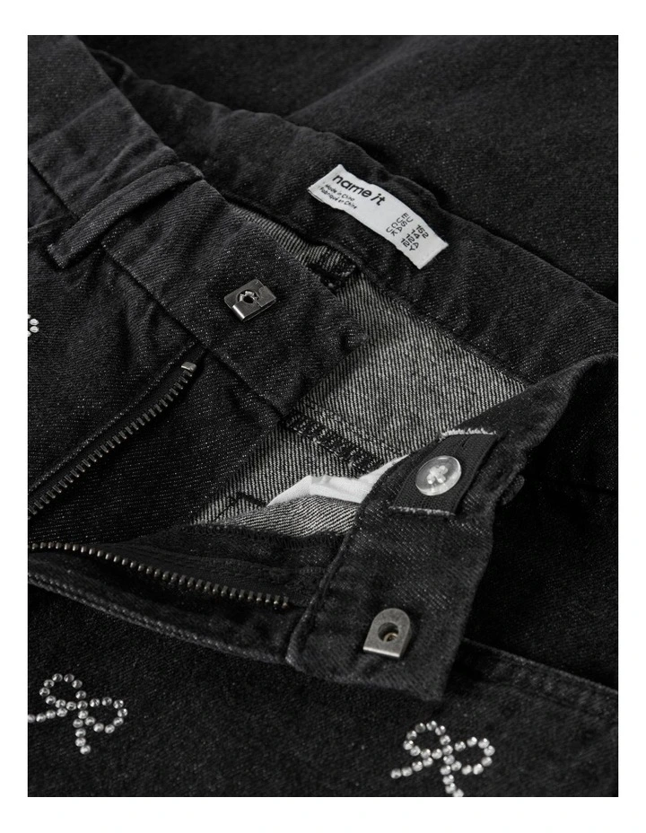 Rose Wide Rhinestone Jeans in Black image 4