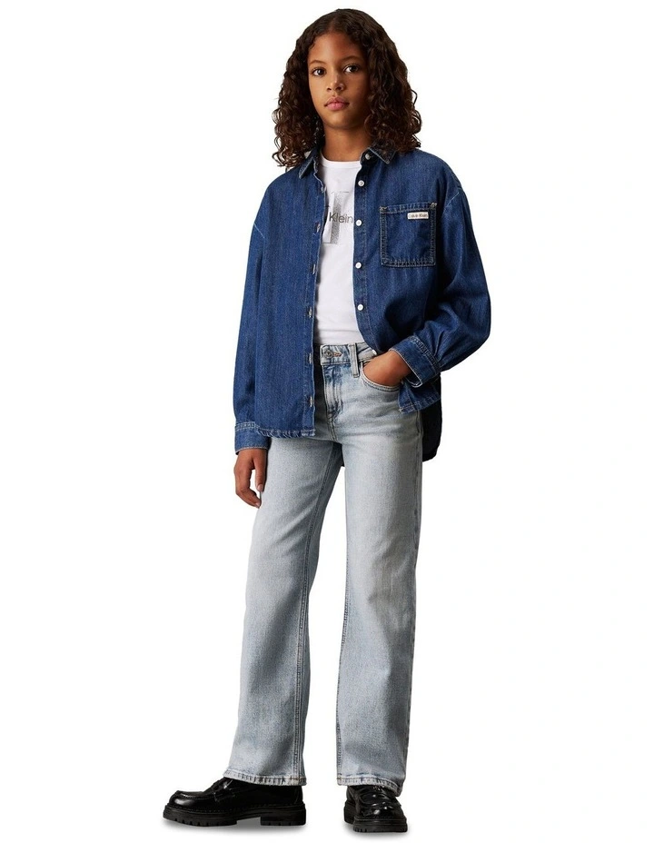 GIRLS 8-16 High Rise Wide Leg Jeans in Light Blue Visual image 4