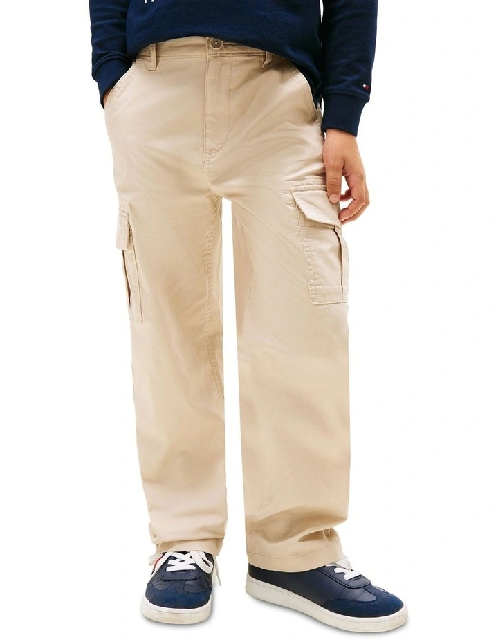 Essential Twill Relaxed Cargo Trousers (8-16 Years) in Beige image 3