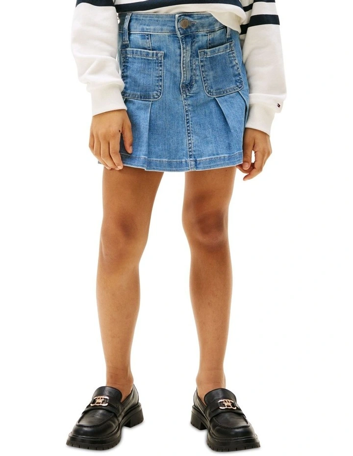 Pleated Denim Mini Skirt (8-16Years) in Denim image 3