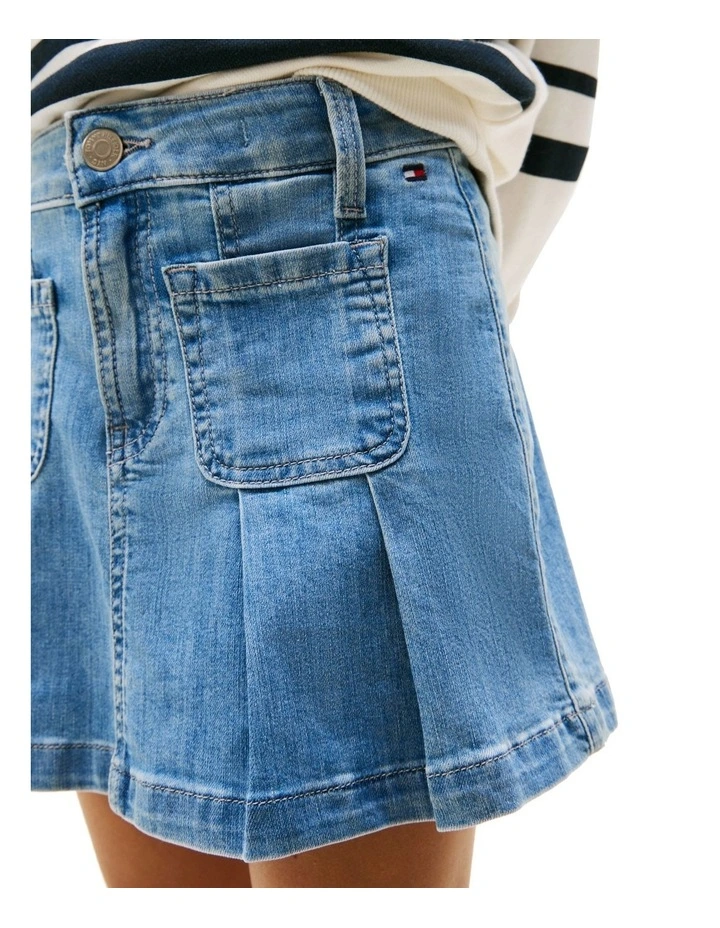 Pleated Denim Mini Skirt (8-16Years) in Denim image 4