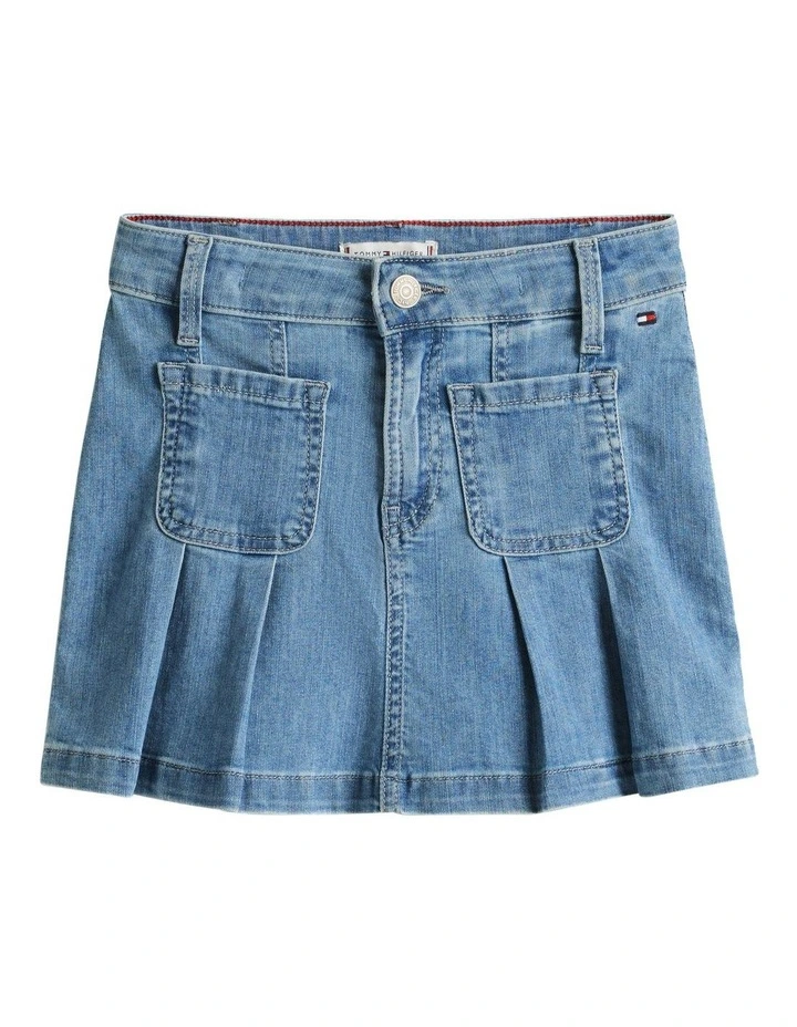 Pleated Denim Mini Skirt (8-16Years) in Denim image 5