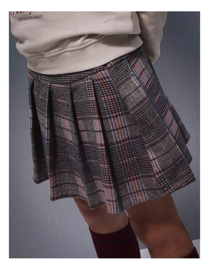 Rarpu Pleated Check Mini Skirt in Brown image 2