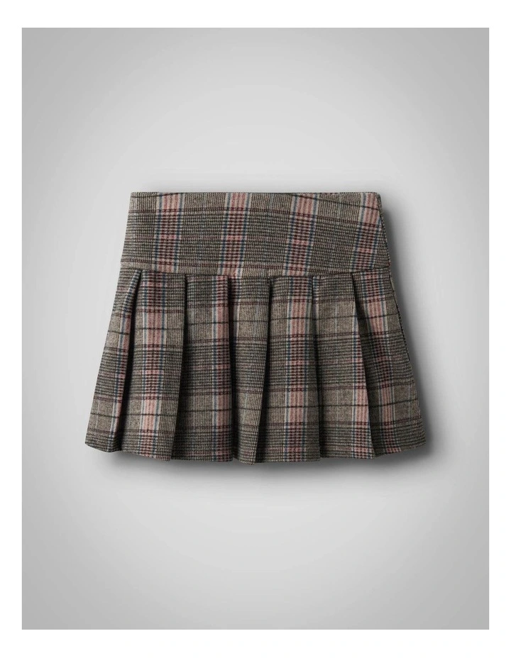 Rarpu Pleated Check Mini Skirt in Brown image 3