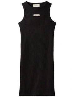 Rib Sleeveless Dress (8-16 Years) in Black