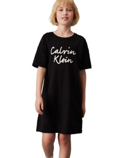 Script Logo T-shirt Dress (8-16 Years) in Black