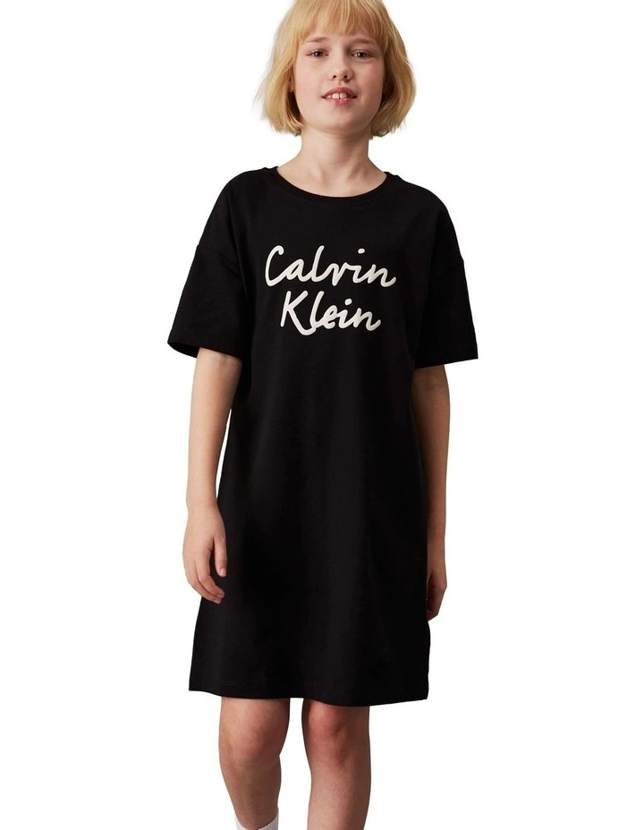 Script Logo T-shirt Dress (8-16 Years) in Black image 1