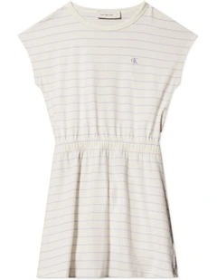 Stripe Short Sleeve Dress (8-16 Years) in Beige