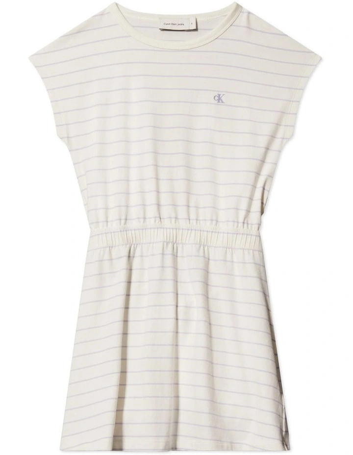 Stripe Short Sleeve Dress (8-16 Years) in Beige image 1