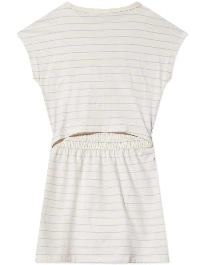 Stripe Short Sleeve Dress (8-16 Years) in Beige image 2