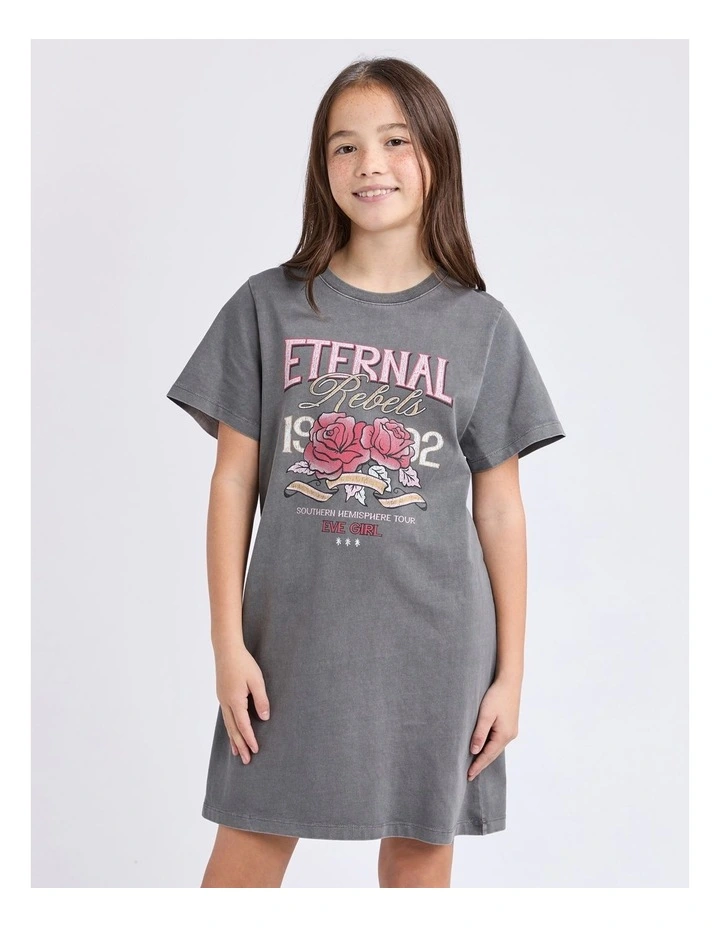 Eternal Rebels Tee Dress (8 - 16 Years) in Charcoal image 1