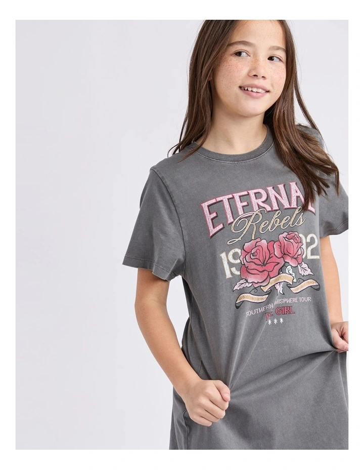 Eternal Rebels Tee Dress (8 - 16 Years) in Charcoal image 4