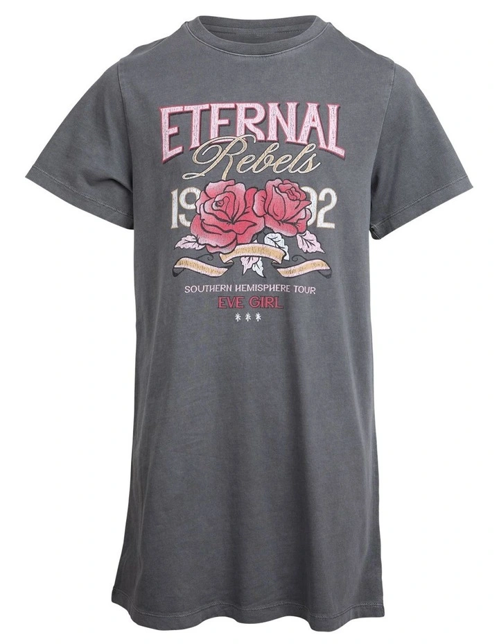 Eternal Rebels Tee Dress (8 - 16 Years) in Charcoal image 5