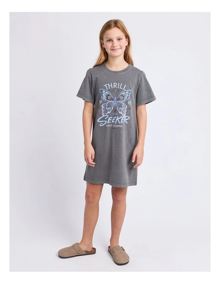 Wild Heart Tee Dress (8 - 16 Years) in Charcoal image 3