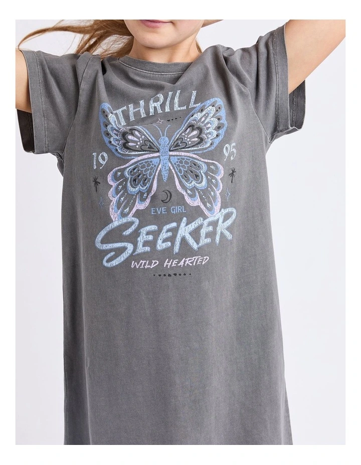 Wild Heart Tee Dress (8 - 16 Years) in Charcoal image 4