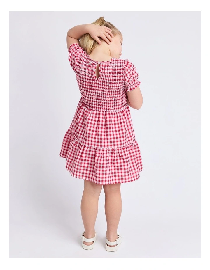Elsa Gingham Shirred Dress (3-7 Years) in Red image 3