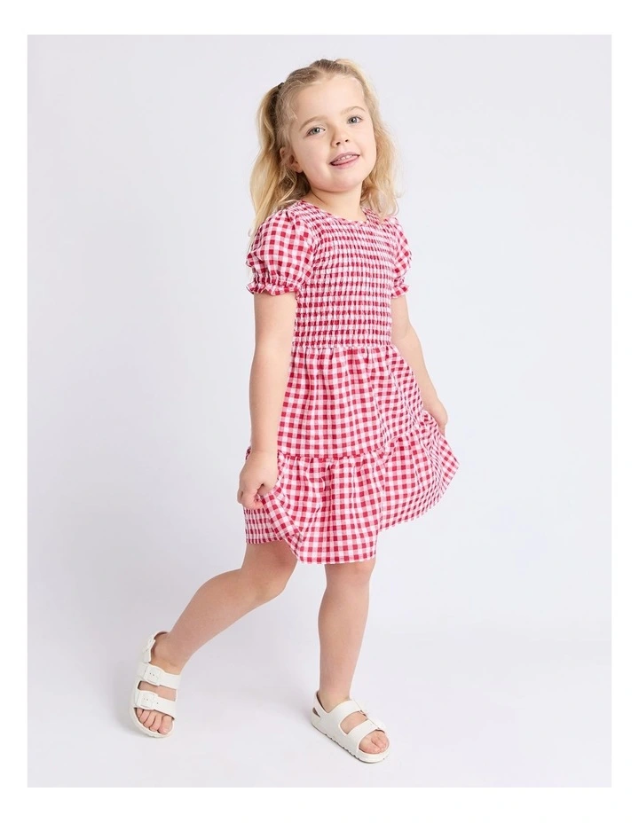 Elsa Gingham Shirred Dress (3-7 Years) in Red image 4