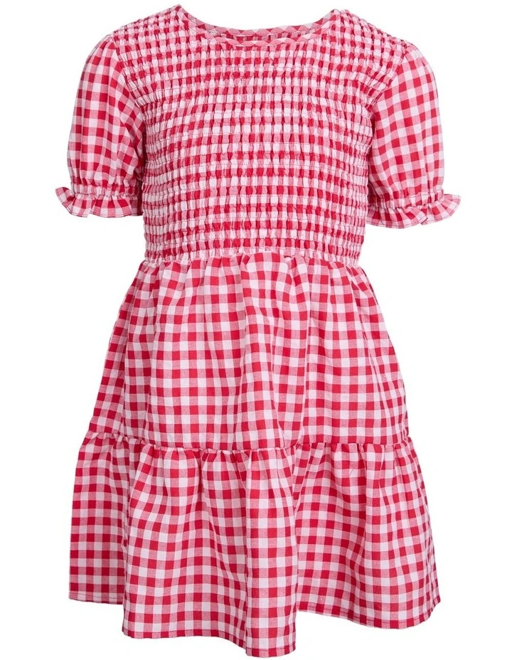 Elsa Gingham Shirred Dress (3-7 Years) in Red image 6