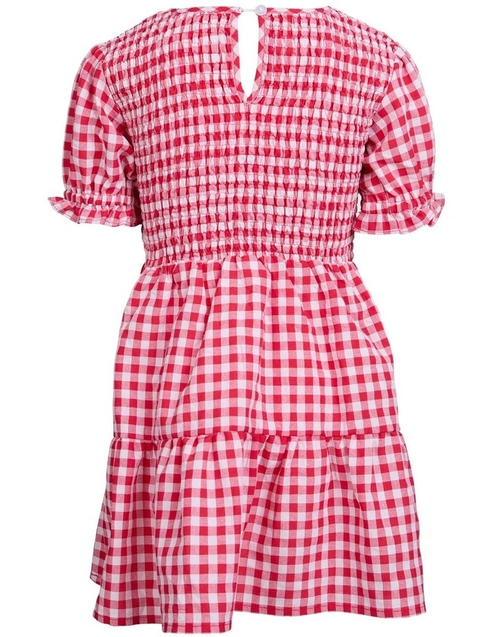 Elsa Gingham Shirred Dress (3-7 Years) in Red image 7