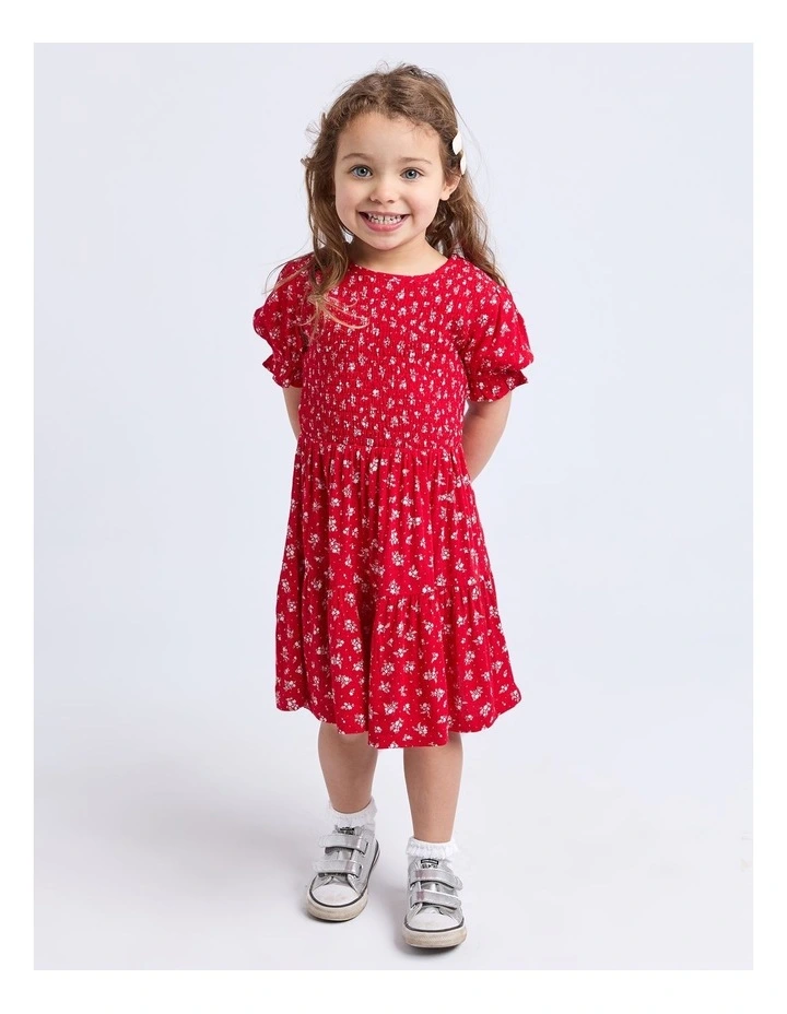 Poppy Shirred Dress (3-7 Years) in Red image 4