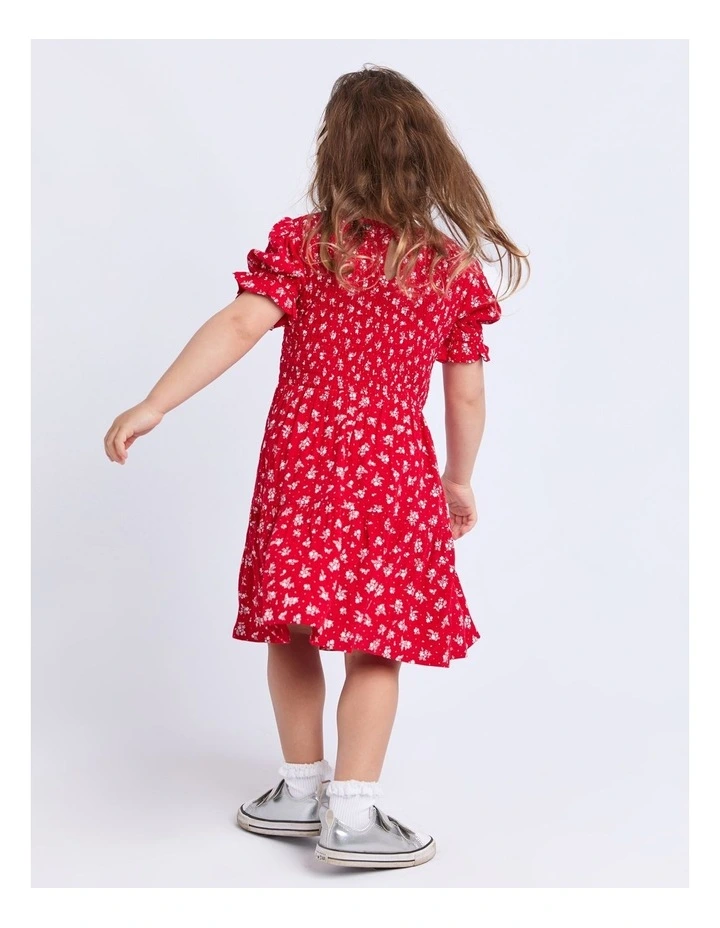 Poppy Shirred Dress (3-7 Years) in Red image 5