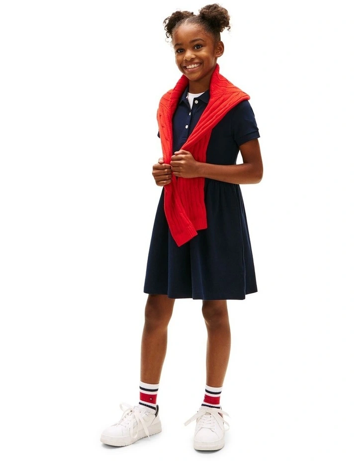 Short Sleeve Polo Dress (8-16 Years) in Blue image 2