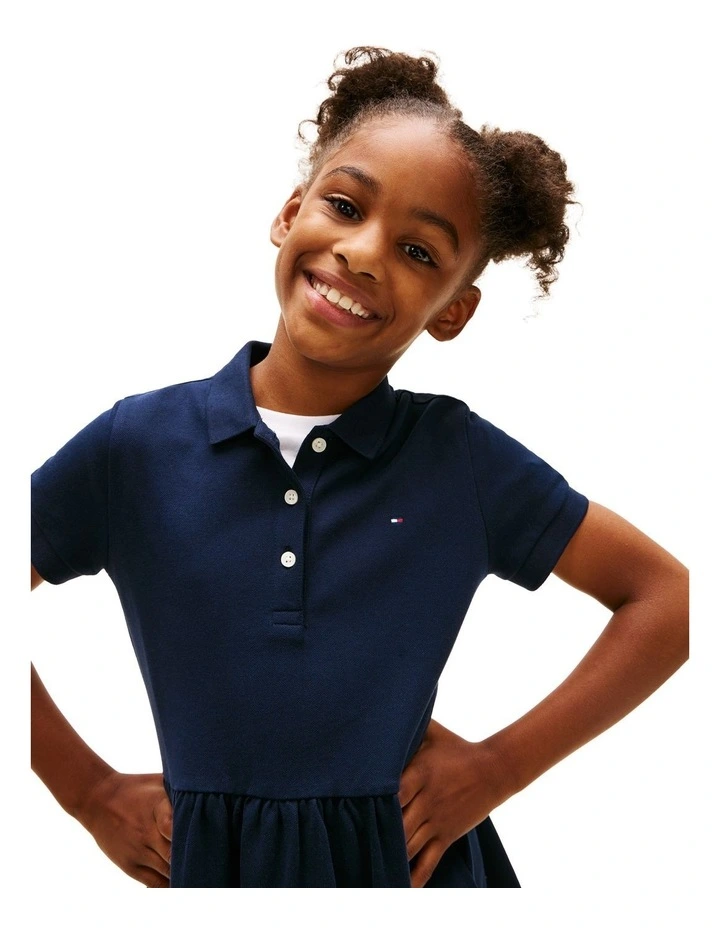 Short Sleeve Polo Dress (8-16 Years) in Blue image 3