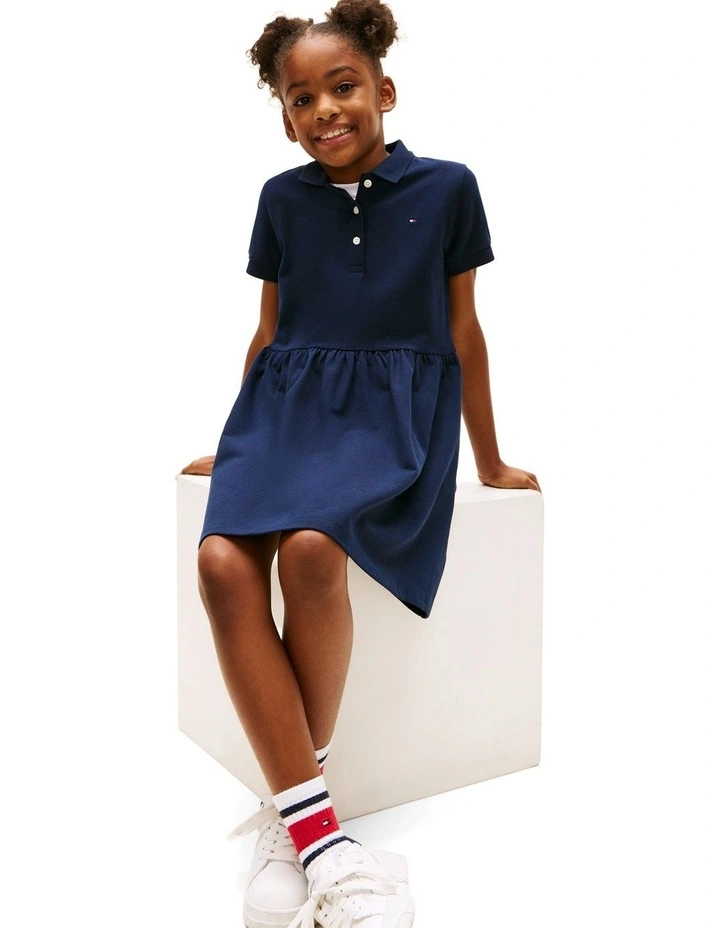 Short Sleeve Polo Dress (8-16 Years) in Blue image 4