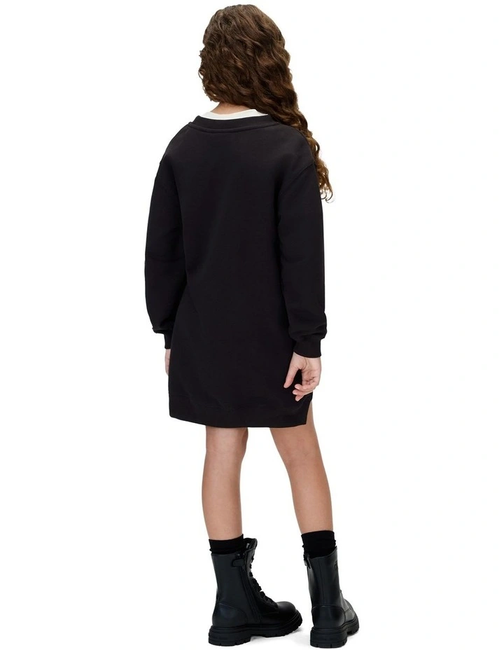 Monogram Terry Long Sleeve Dress (8-16 Years) in Black image 2