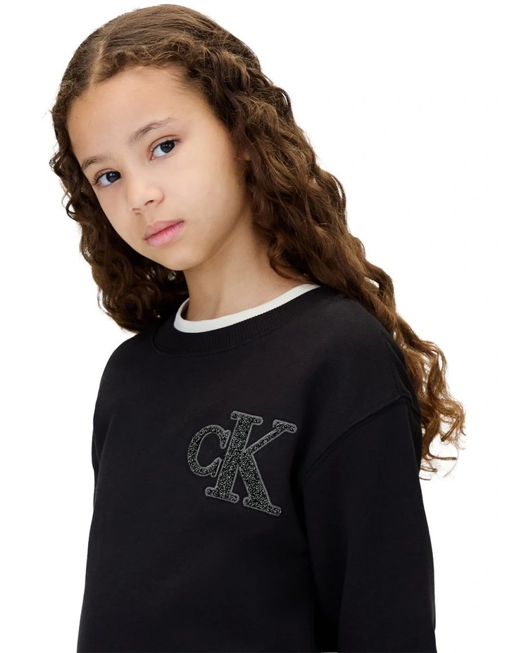 Monogram Terry Long Sleeve Dress (8-16 Years) in Black image 3