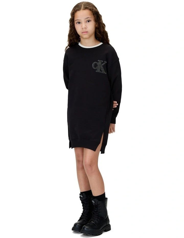 Monogram Terry Long Sleeve Dress (8-16 Years) in Black image 4
