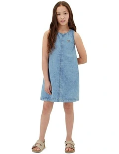 Sleeveless Flared Denim Dress in Andrew Wash