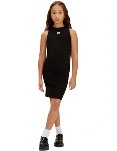 Slim Ribbed Sleeveless Dress (8-16 Years) in Black
