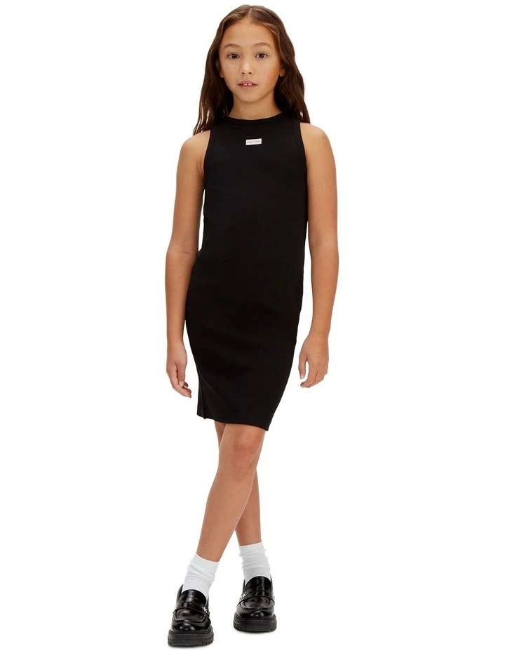 Slim Ribbed Sleeveless Dress (8-16 Years) in Black image 1