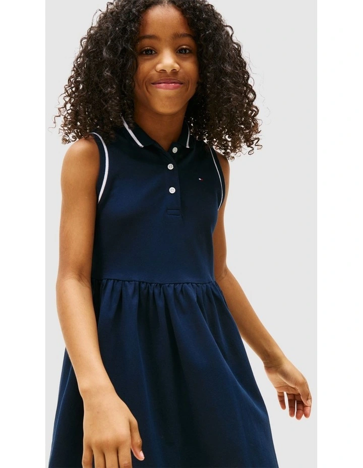 Girls Sleeveless Polo Dress (8-16 years) in Navy image 1