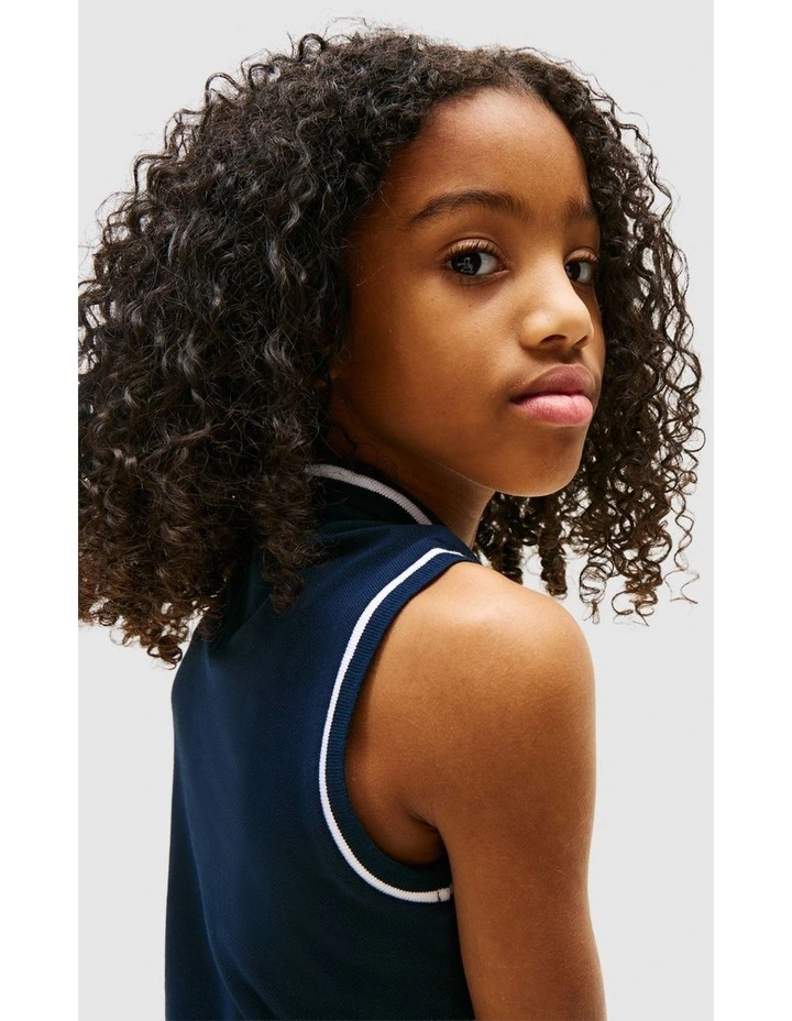 Girls Sleeveless Polo Dress (8-16 years) in Navy image 2