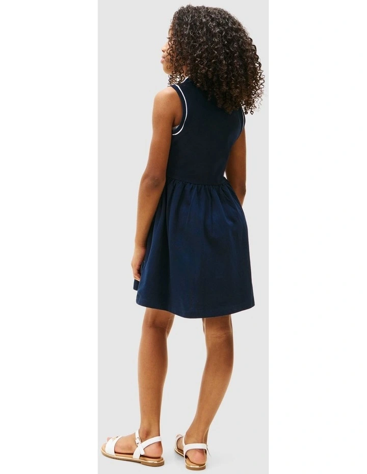 Girls Sleeveless Polo Dress (8-16 years) in Navy image 3