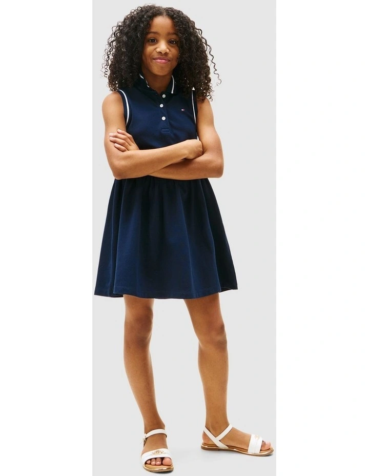 Girls Sleeveless Polo Dress (8-16 years) in Navy image 4