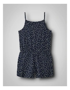 Vigga Strap Jumpsuit in Navy and Cream Spot Print