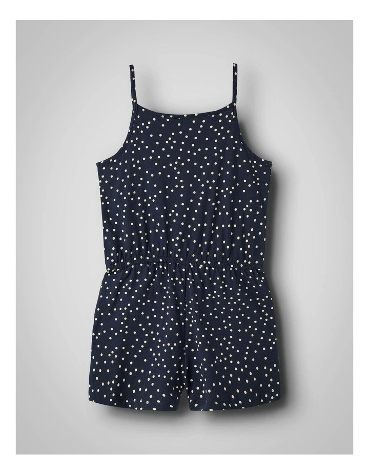 Vigga Strap Jumpsuit in Navy and Cream Spot Print image 1