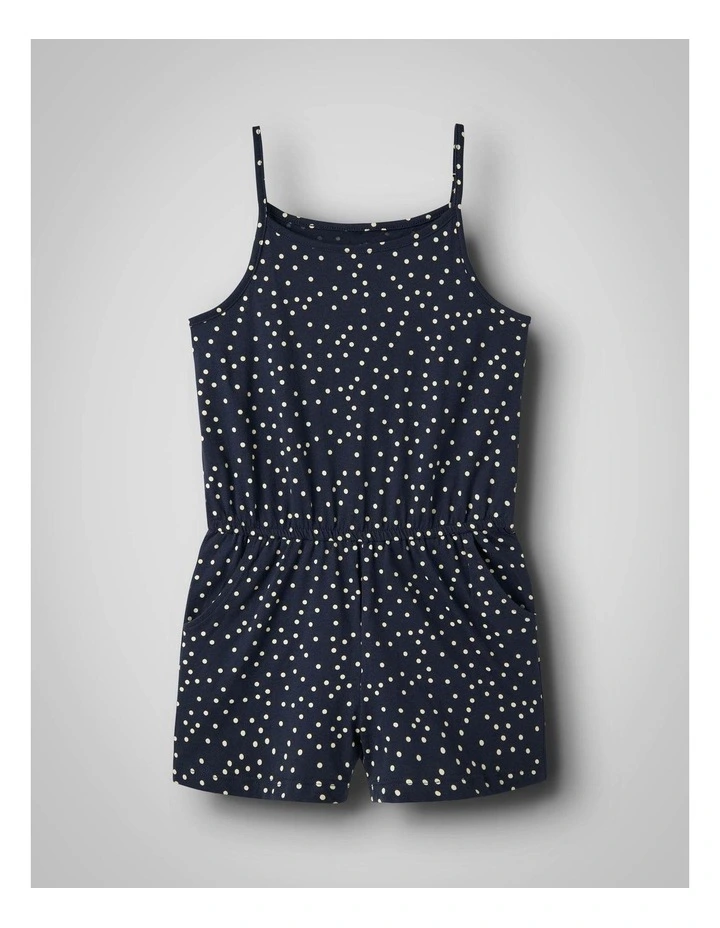 Vigga Strap Jumpsuit in Navy and Cream Spot Print image 2