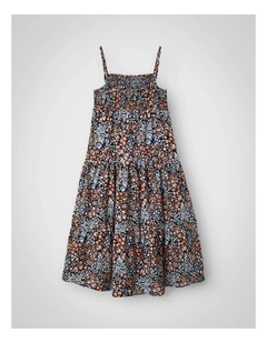 Vinaya Strap Maxi Dress in Dark Sapphire and Coral Floral Print