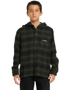 Baja Surf Hooded Flannel Shirt in Black