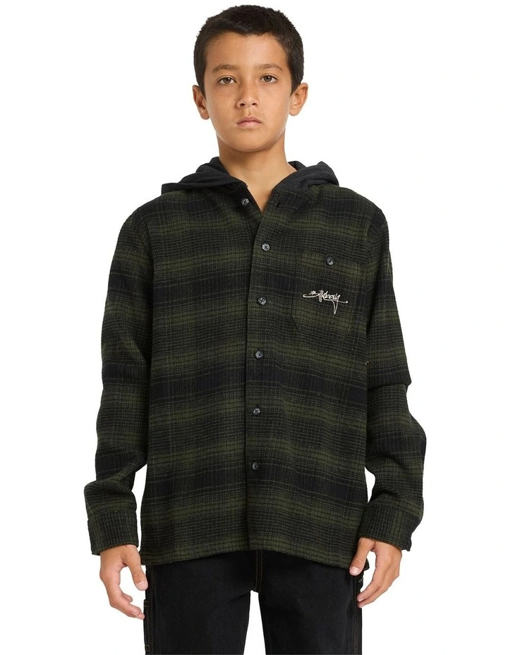 Baja Surf Hooded Flannel Shirt in Black image 1
