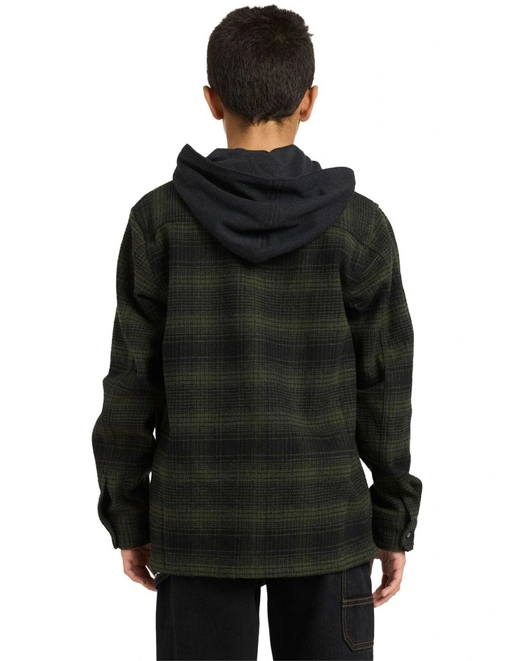 Baja Surf Hooded Flannel Shirt in Black image 2